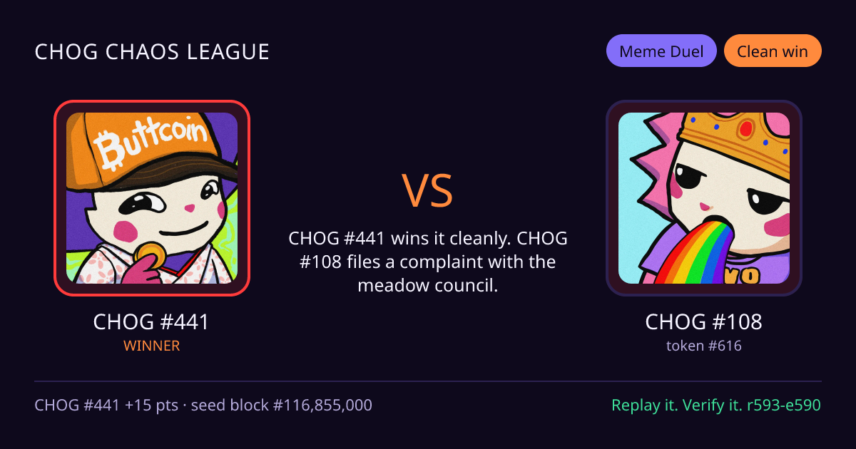 Highlight card: CHOG #441 versus CHOG #108