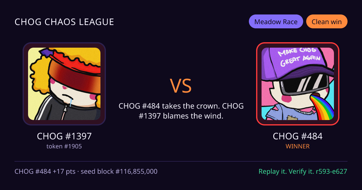 Highlight card: CHOG #1397 versus CHOG #484
