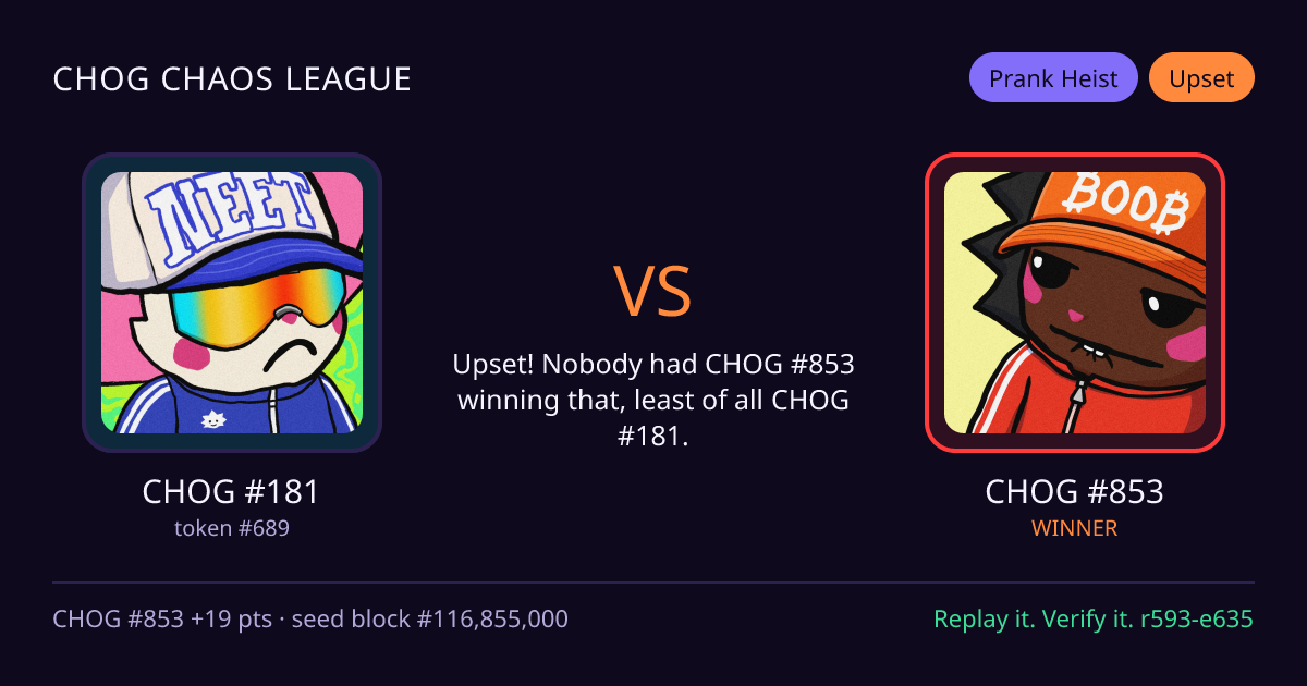 Highlight card: CHOG #181 versus CHOG #853