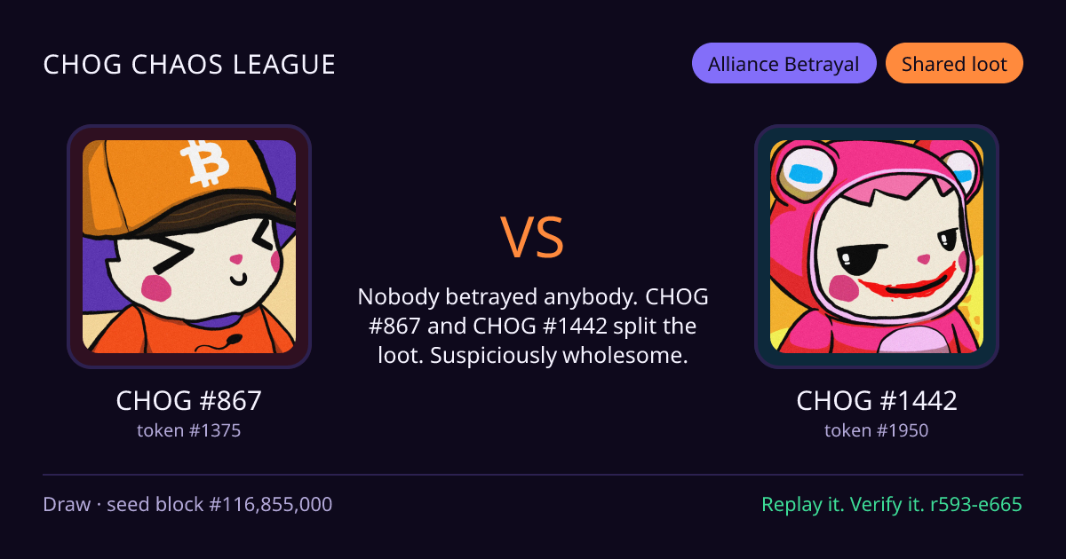 Highlight card: CHOG #867 versus CHOG #1442