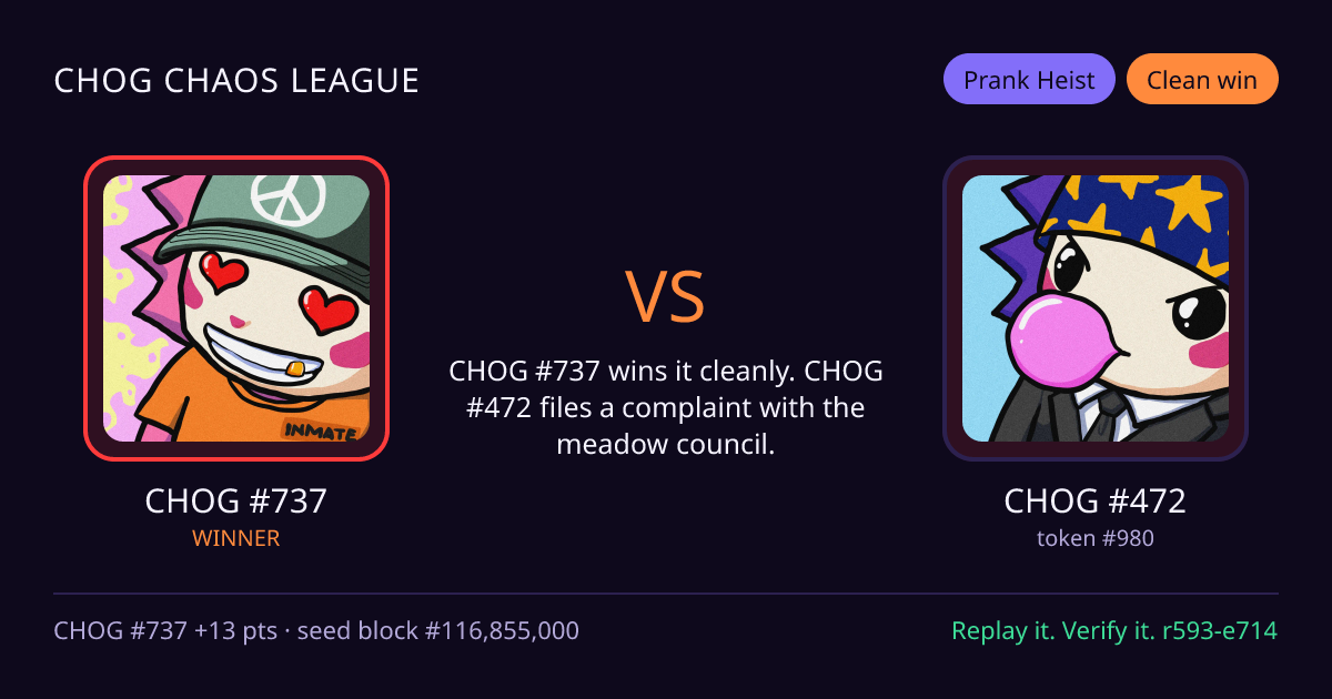Highlight card: CHOG #737 versus CHOG #472