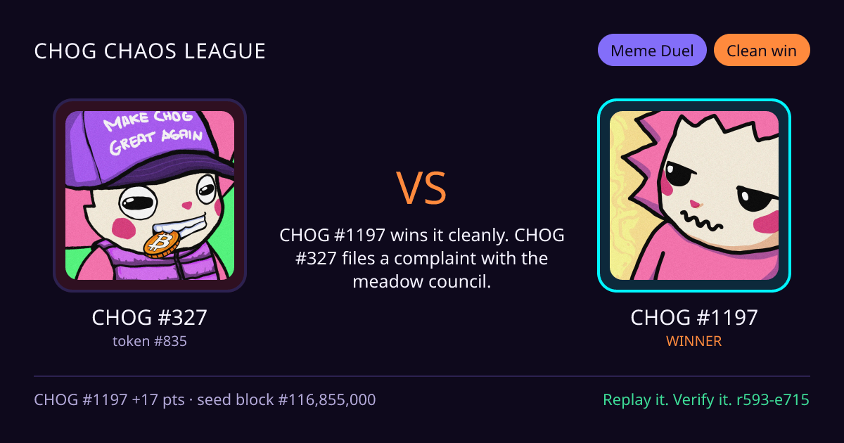 Highlight card: CHOG #327 versus CHOG #1197