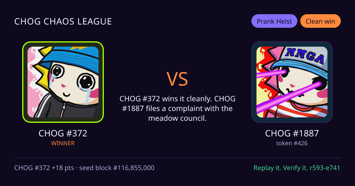 Highlight card: CHOG #372 versus CHOG #1887
