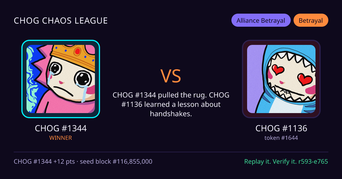 Highlight card: CHOG #1344 versus CHOG #1136
