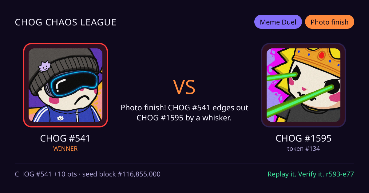Highlight card: CHOG #541 versus CHOG #1595