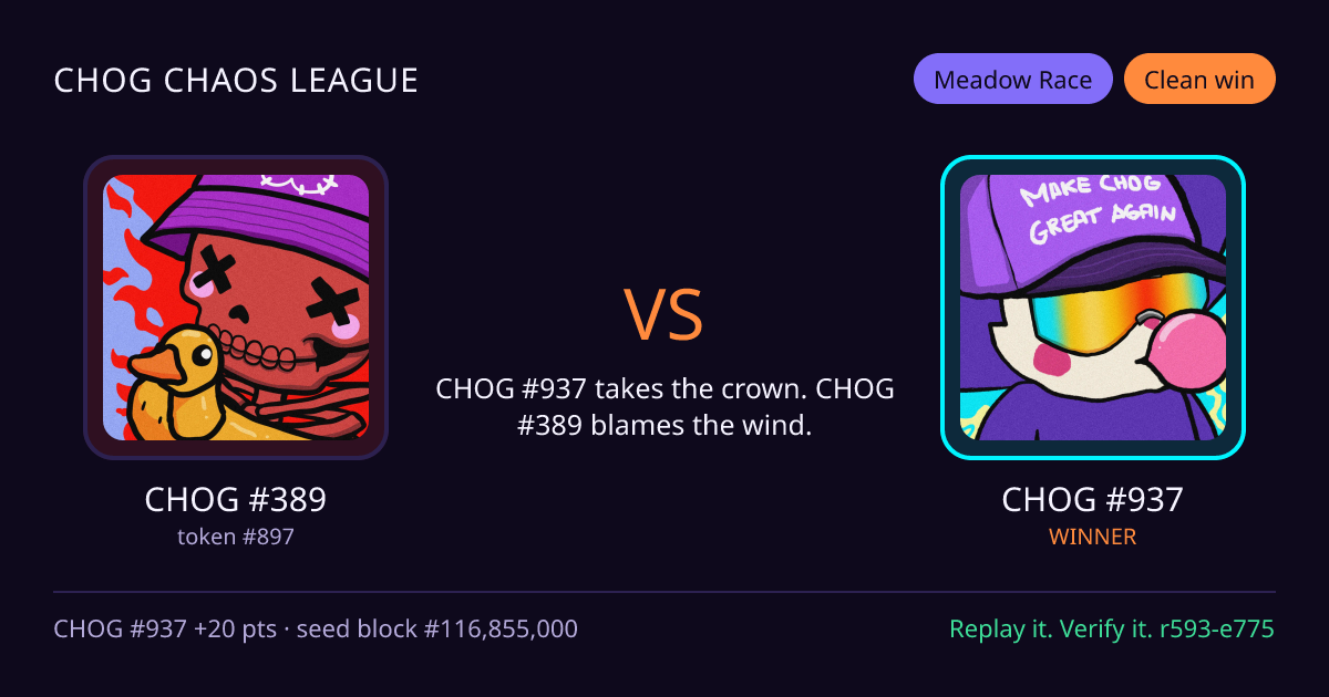 Highlight card: CHOG #389 versus CHOG #937