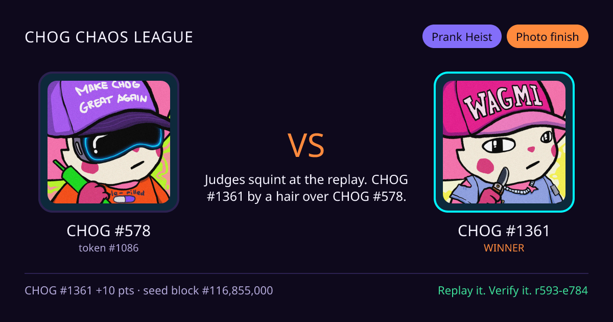 Highlight card: CHOG #578 versus CHOG #1361