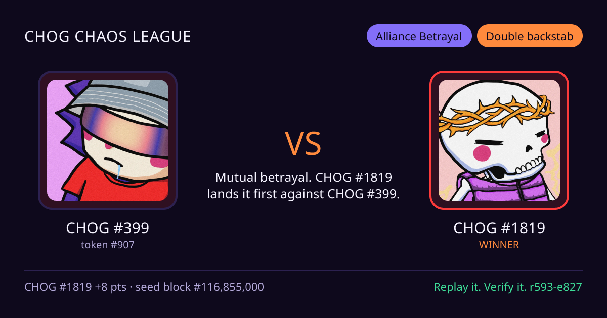 Highlight card: CHOG #399 versus CHOG #1819
