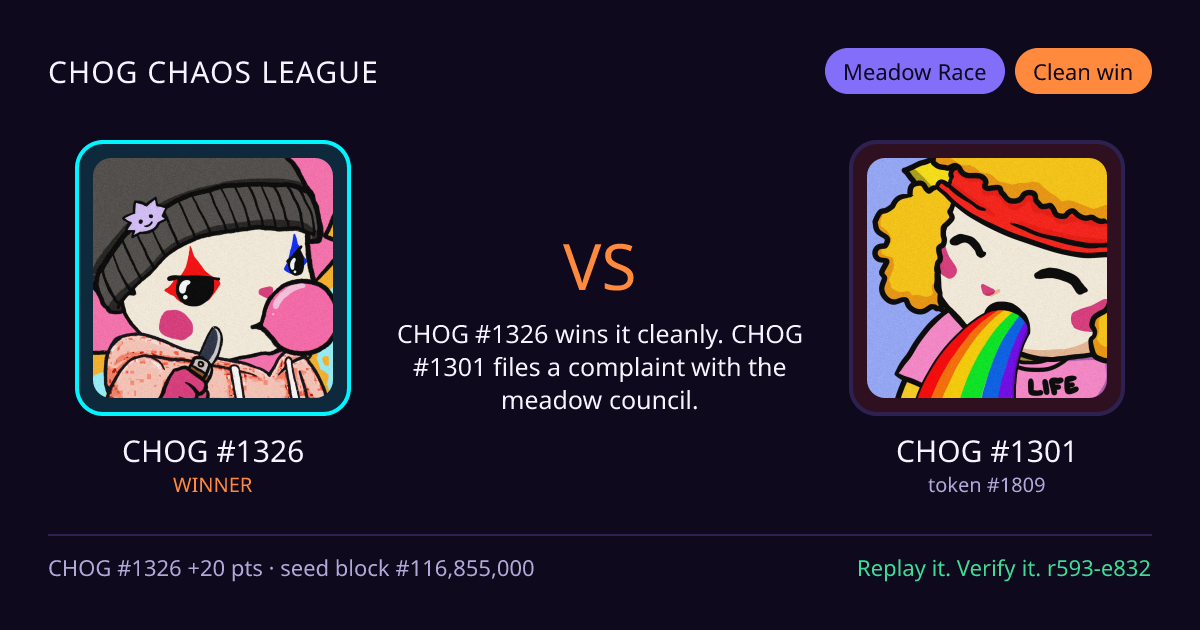 Highlight card: CHOG #1326 versus CHOG #1301