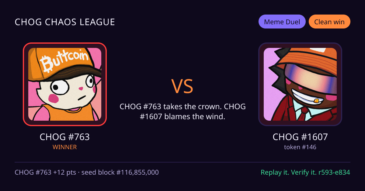 Highlight card: CHOG #763 versus CHOG #1607