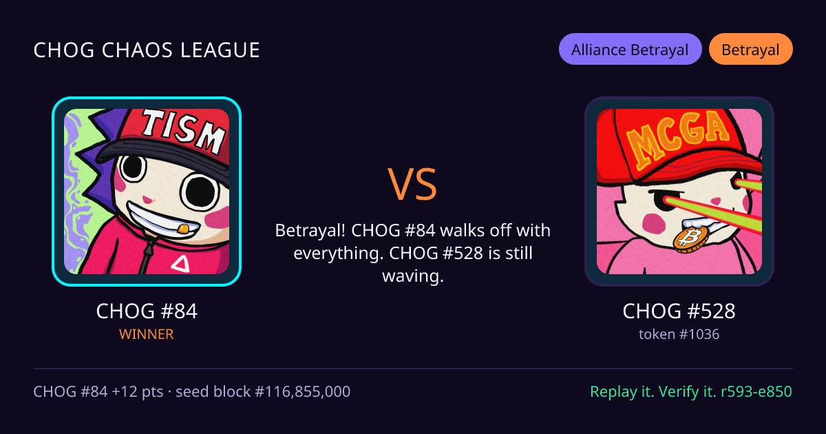 Highlight card: CHOG #84 versus CHOG #528