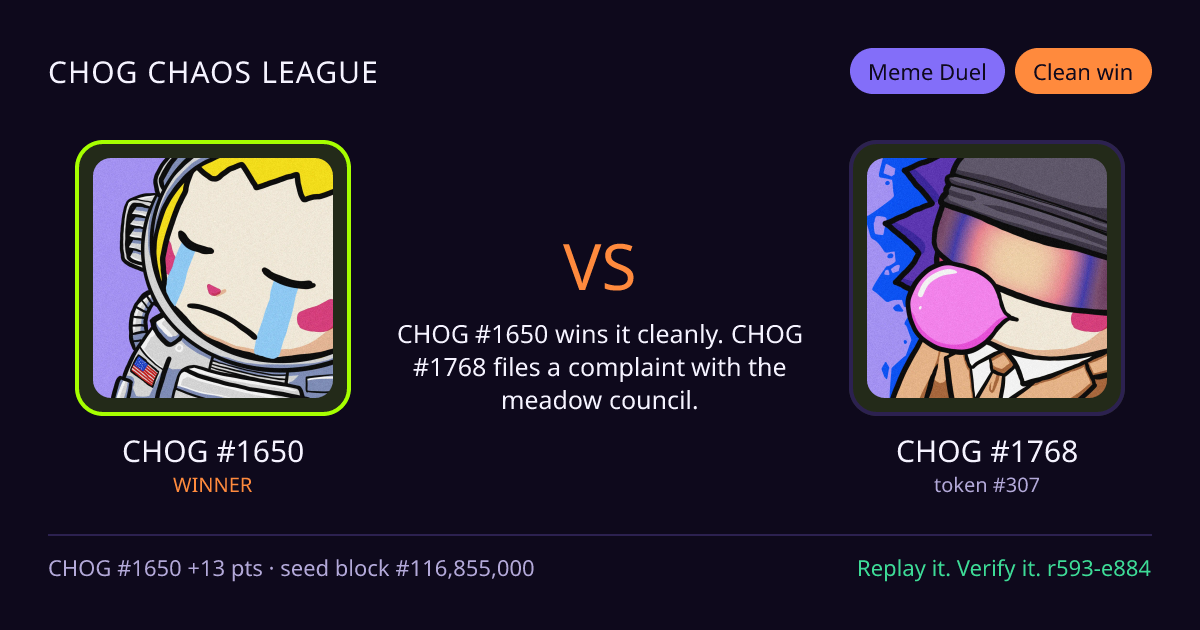 Highlight card: CHOG #1650 versus CHOG #1768