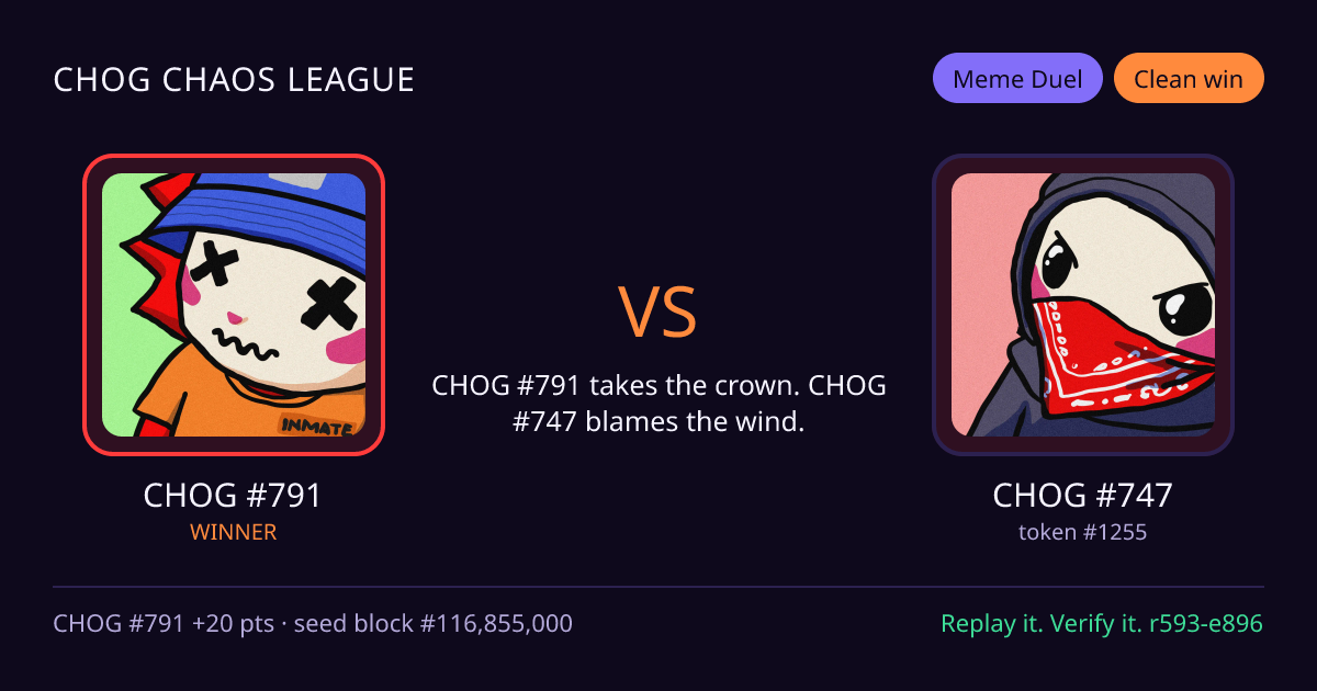 Highlight card: CHOG #791 versus CHOG #747