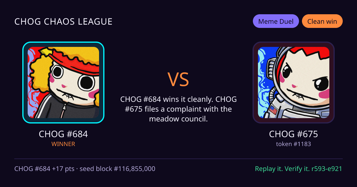 Highlight card: CHOG #684 versus CHOG #675