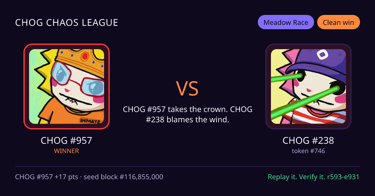 Highlight card: CHOG #957 versus CHOG #238