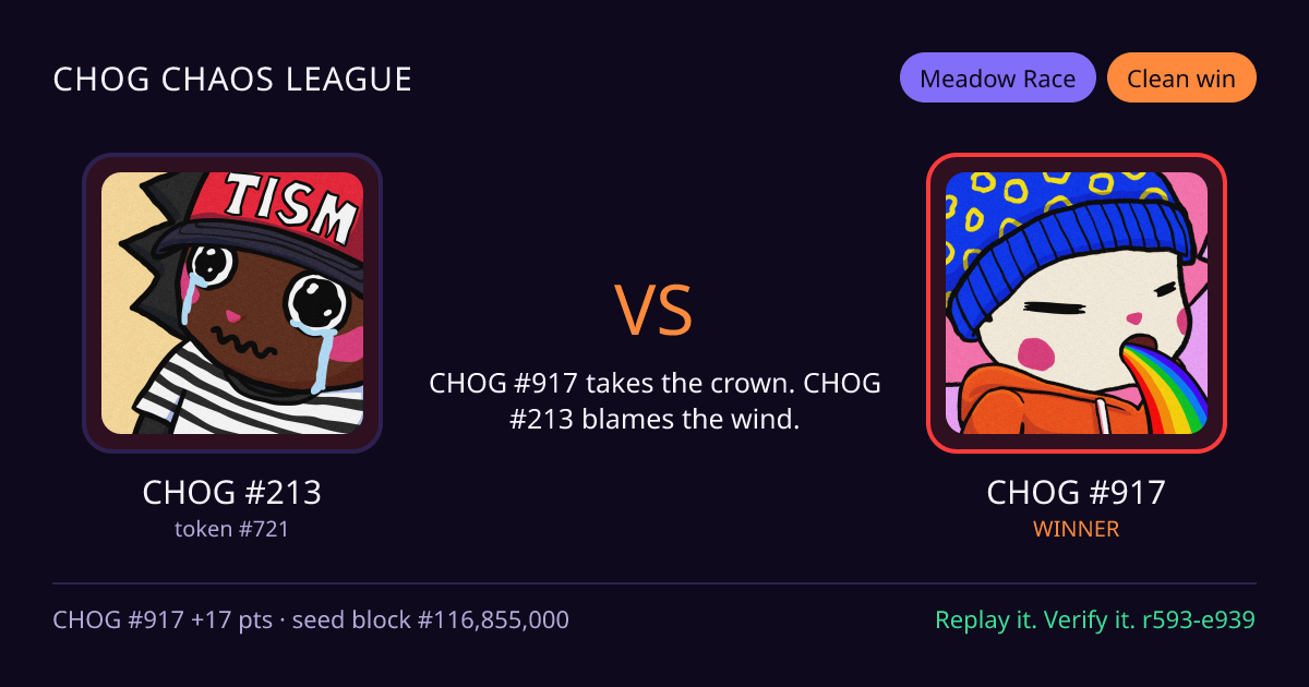 Highlight card: CHOG #213 versus CHOG #917