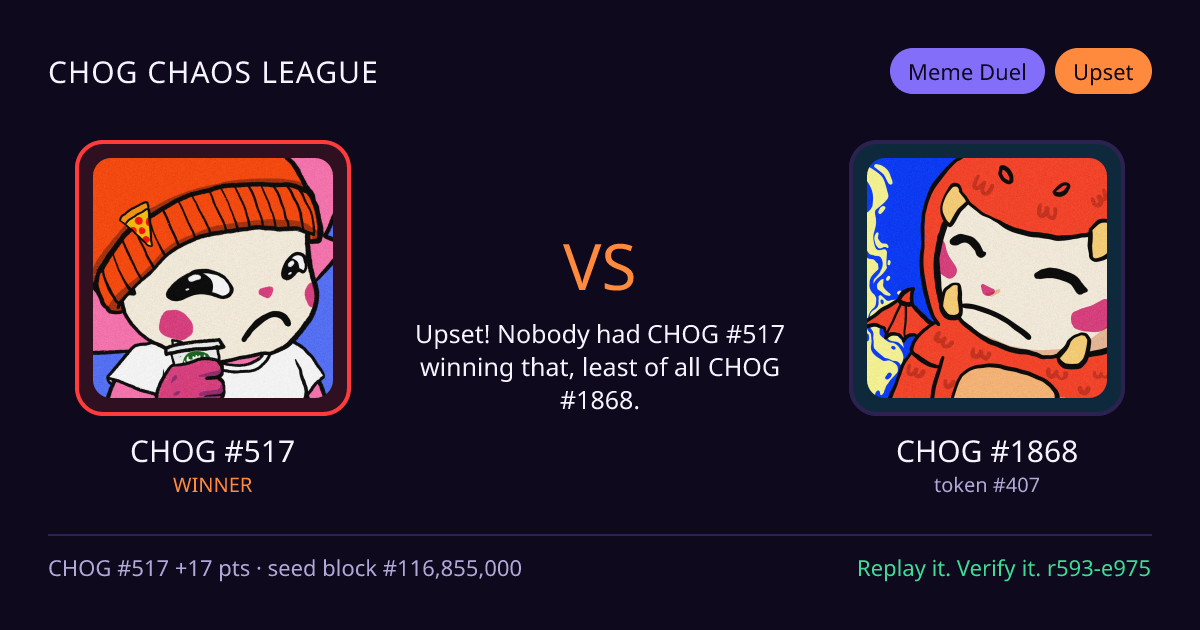 Highlight card: CHOG #517 versus CHOG #1868