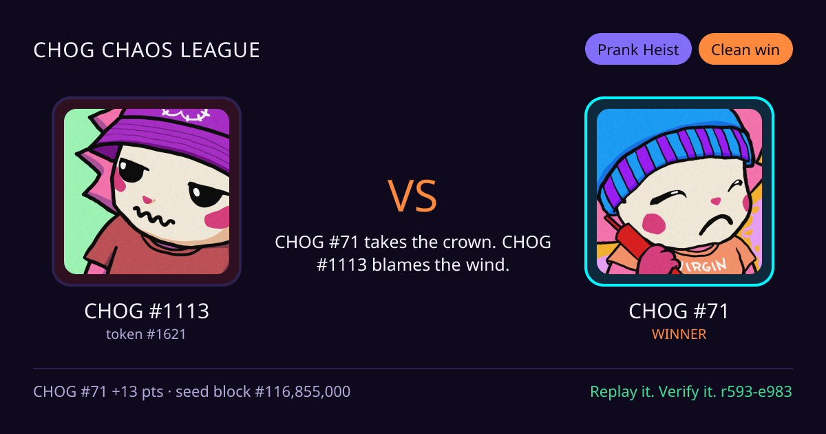 Highlight card: CHOG #1113 versus CHOG #71