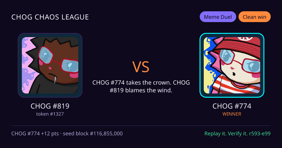 Highlight card: CHOG #819 versus CHOG #774