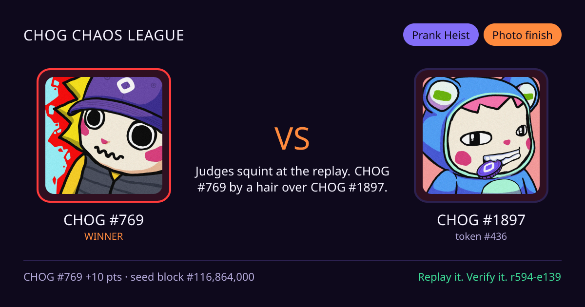 Highlight card: CHOG #769 versus CHOG #1897