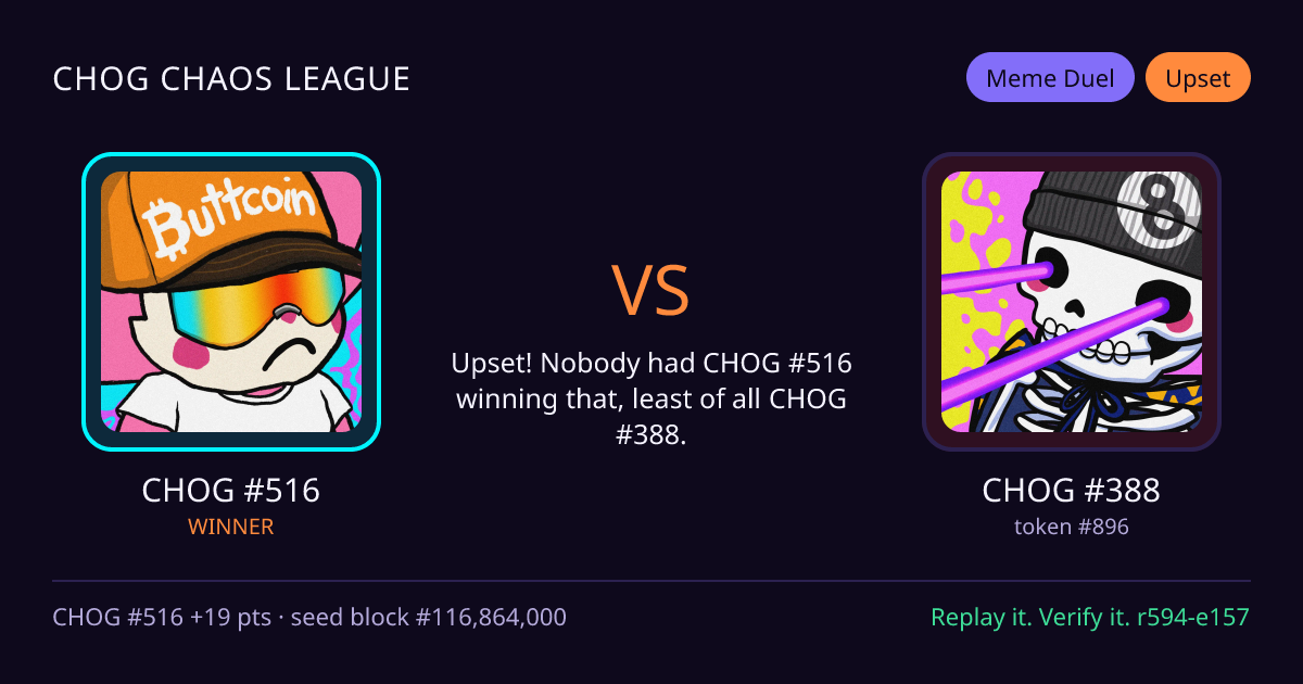 Highlight card: CHOG #516 versus CHOG #388