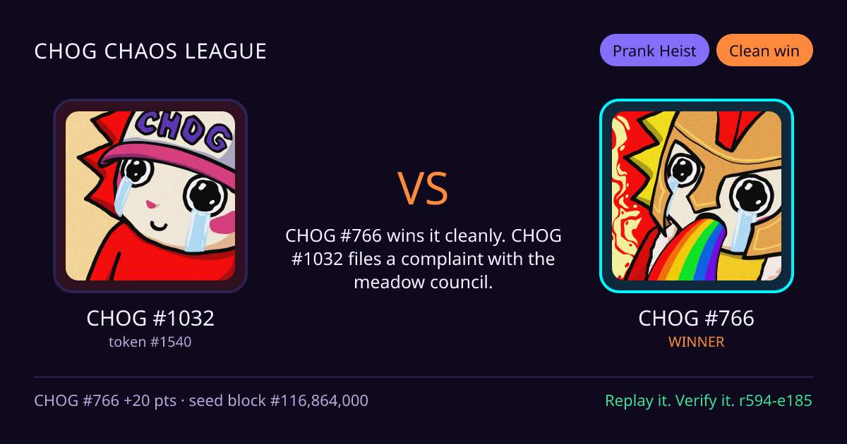Highlight card: CHOG #1032 versus CHOG #766