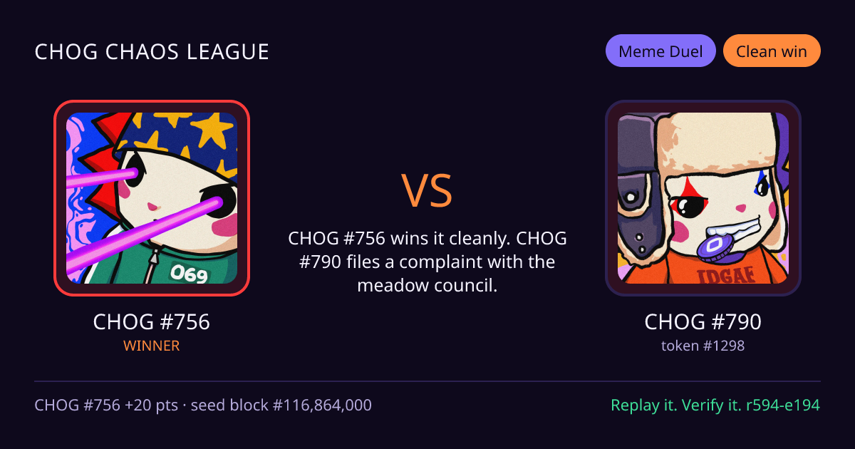 Highlight card: CHOG #756 versus CHOG #790