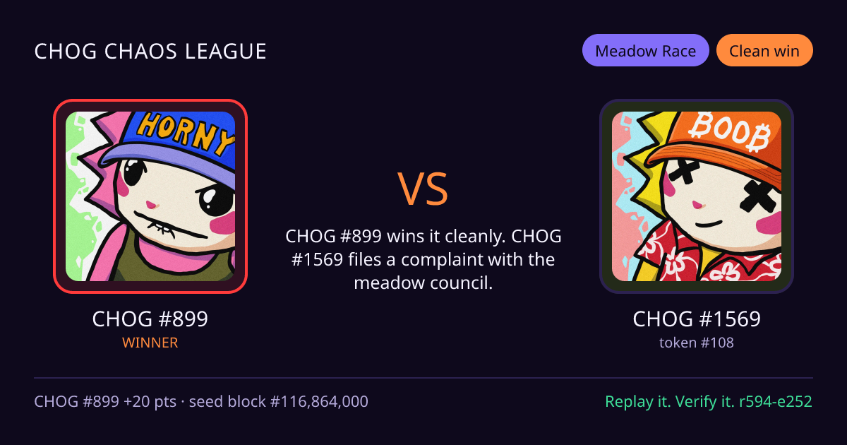 Highlight card: CHOG #899 versus CHOG #1569