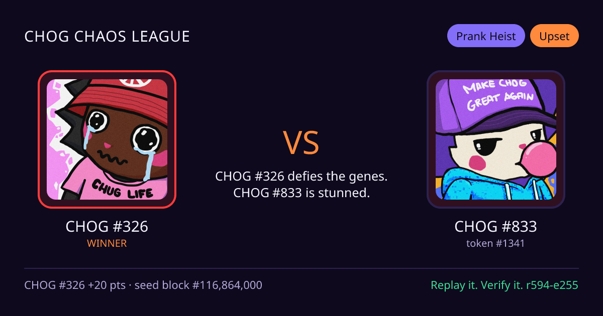 Highlight card: CHOG #326 versus CHOG #833
