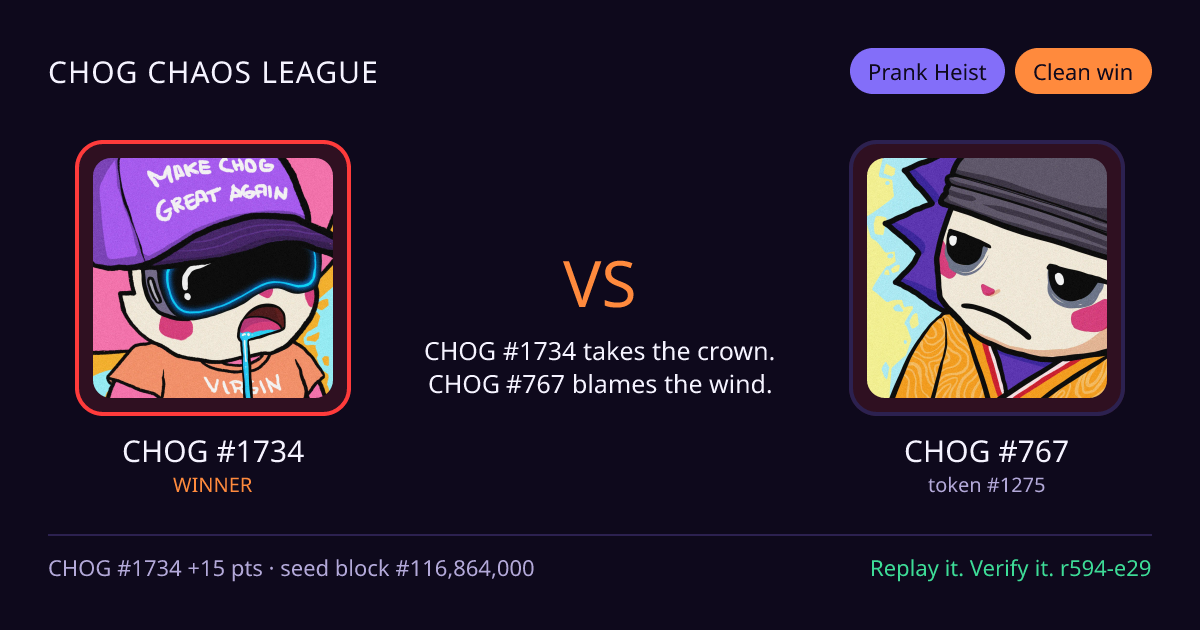 Highlight card: CHOG #1734 versus CHOG #767