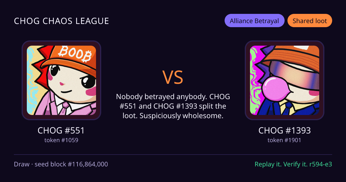 Highlight card: CHOG #551 versus CHOG #1393