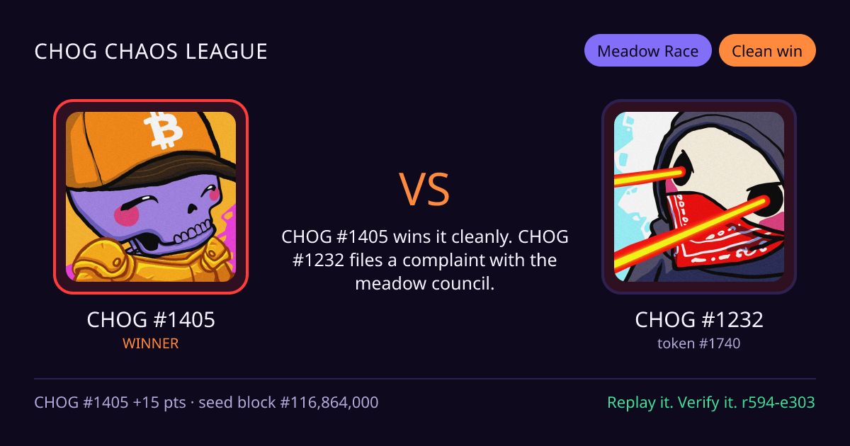 Highlight card: CHOG #1405 versus CHOG #1232