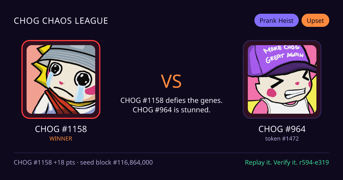 Highlight card: CHOG #1158 versus CHOG #964