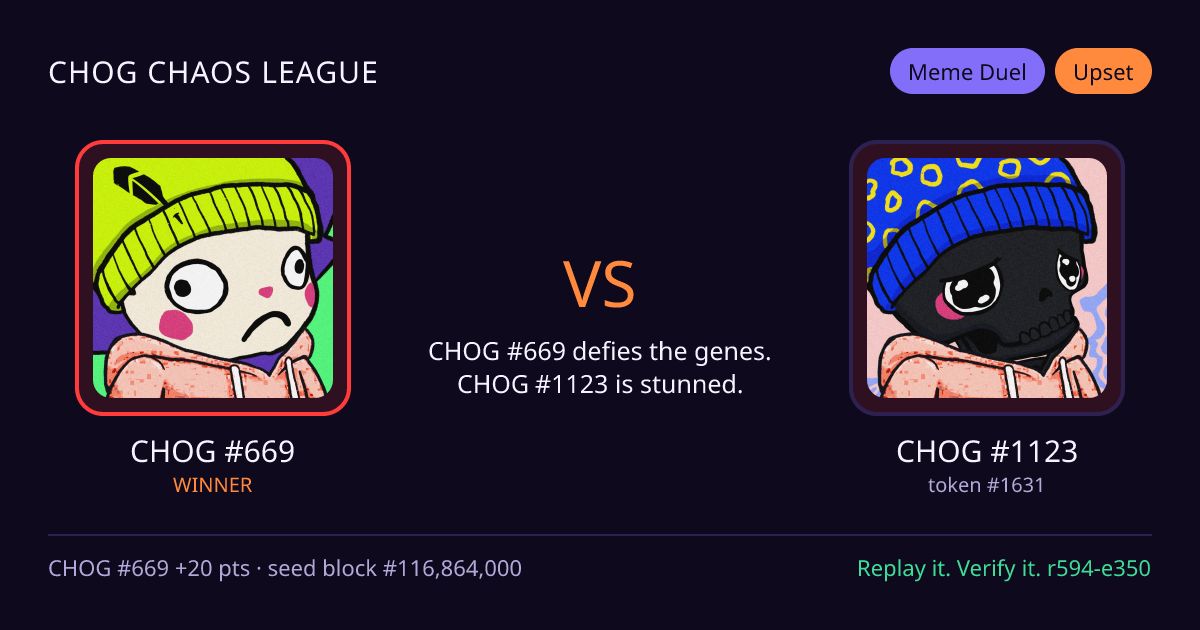 Highlight card: CHOG #669 versus CHOG #1123
