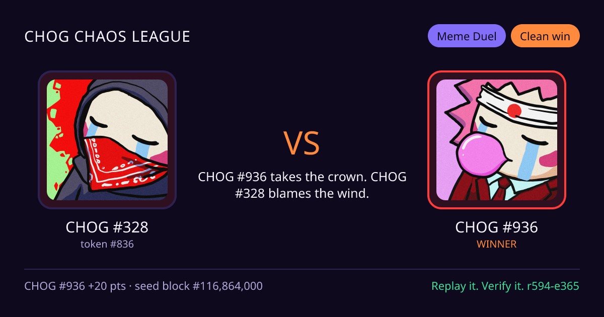 Highlight card: CHOG #328 versus CHOG #936