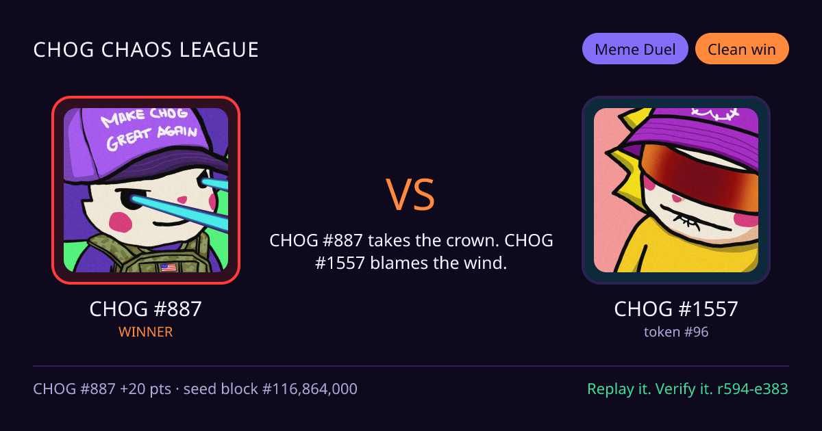 Highlight card: CHOG #887 versus CHOG #1557