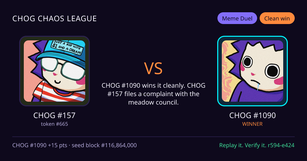 Highlight card: CHOG #157 versus CHOG #1090