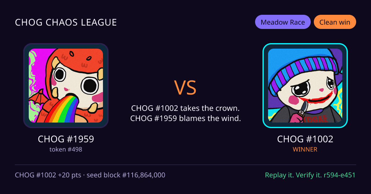 Highlight card: CHOG #1959 versus CHOG #1002