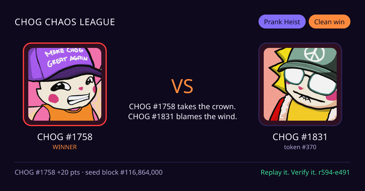 Highlight card: CHOG #1758 versus CHOG #1831