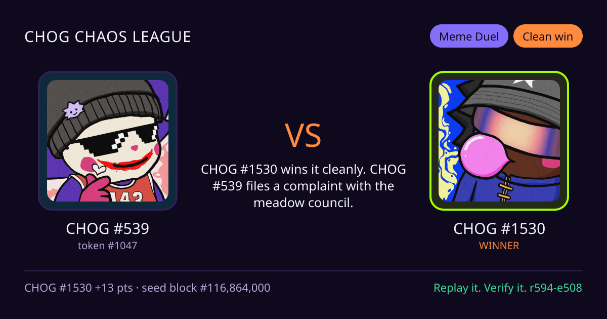 Highlight card: CHOG #539 versus CHOG #1530