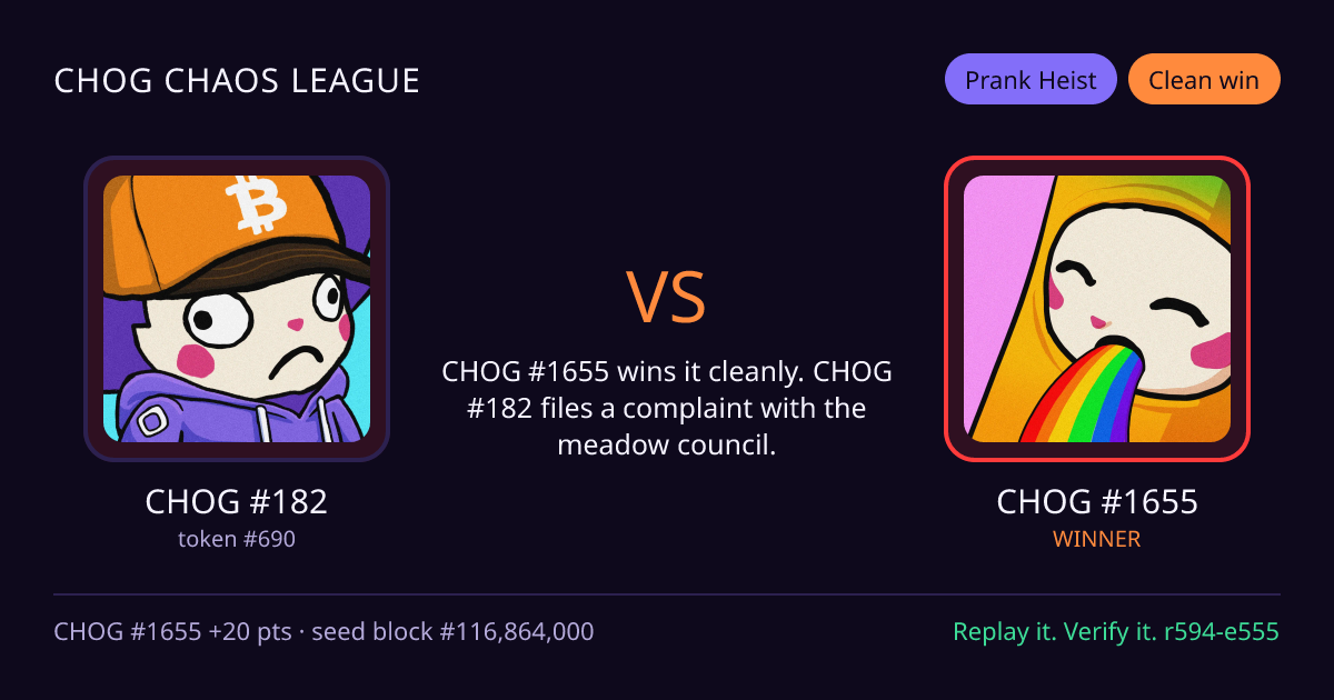 Highlight card: CHOG #182 versus CHOG #1655