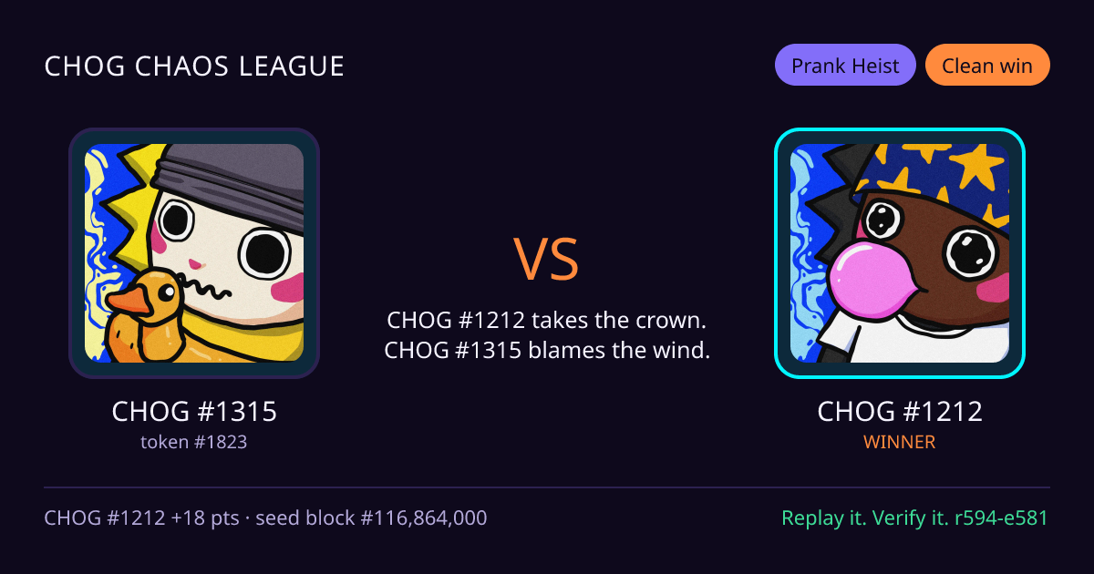 Highlight card: CHOG #1315 versus CHOG #1212