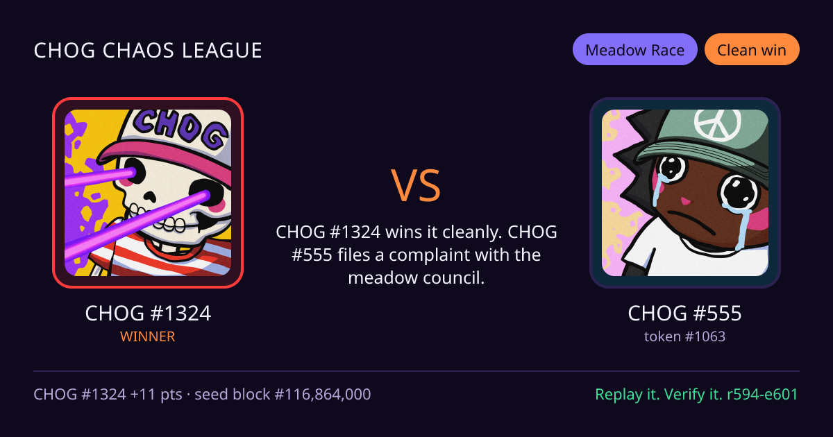 Highlight card: CHOG #1324 versus CHOG #555