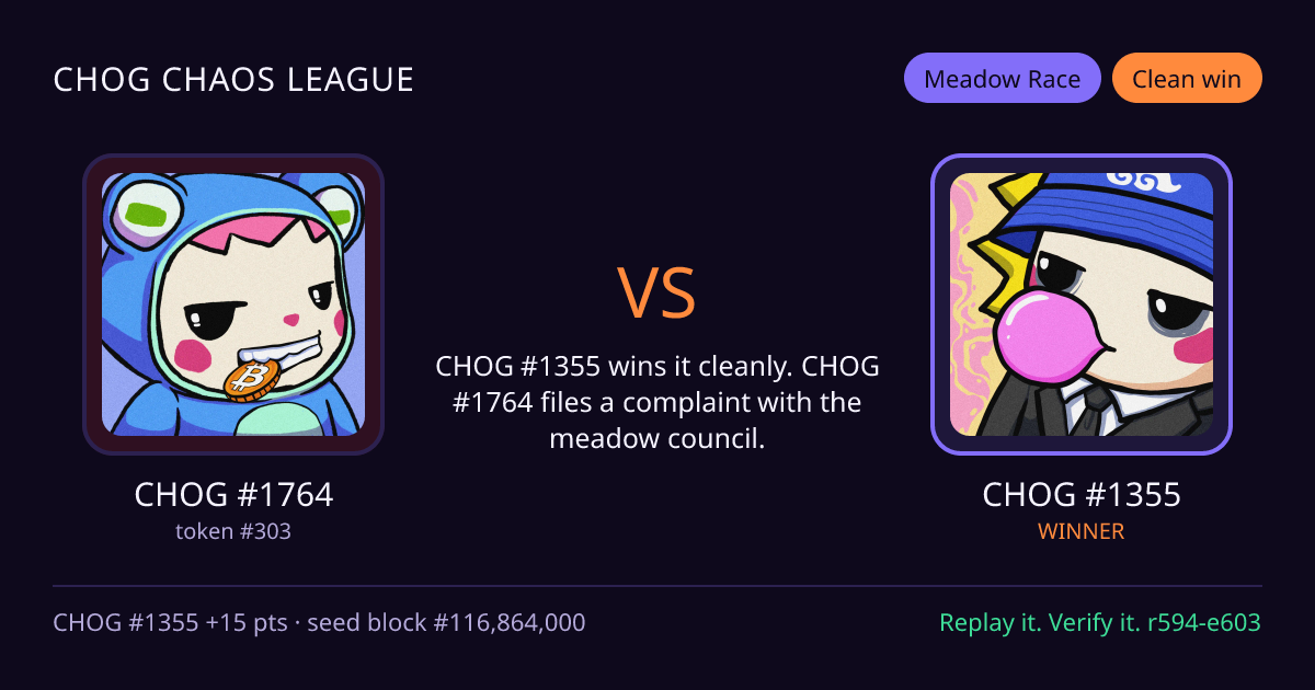 Highlight card: CHOG #1764 versus CHOG #1355