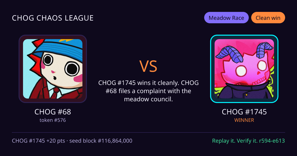 Highlight card: CHOG #68 versus CHOG #1745