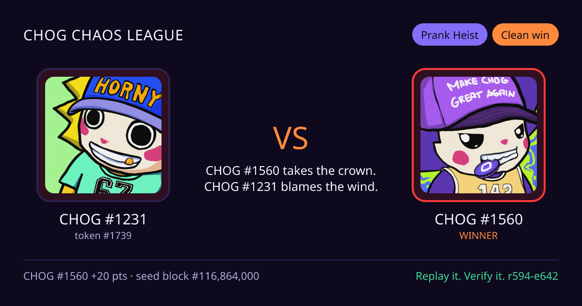 Highlight card: CHOG #1231 versus CHOG #1560