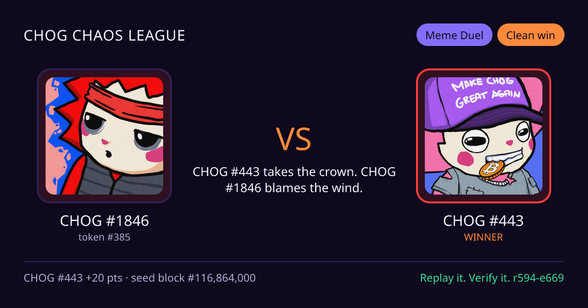 Highlight card: CHOG #1846 versus CHOG #443