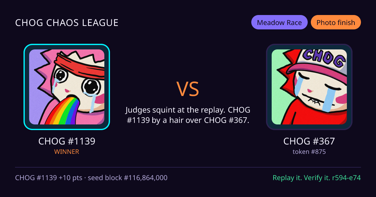 Highlight card: CHOG #1139 versus CHOG #367
