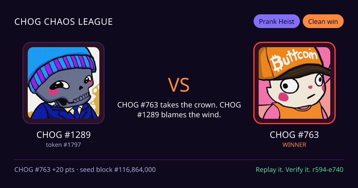 Highlight card: CHOG #1289 versus CHOG #763