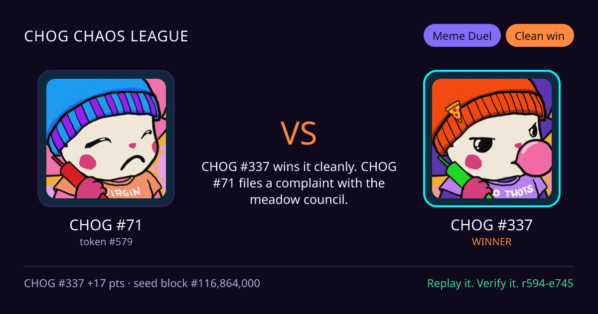 Highlight card: CHOG #71 versus CHOG #337